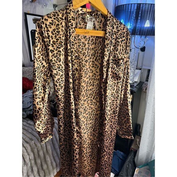 PINk K animal pring leopard cheetah pj pajama lounge Satin robe - Picture 7 of 7